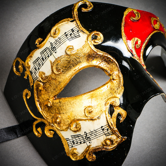 Phantom Of Opera Musical Masquerade Venetian Men Full Mask - Black Red - Picture 5 of 10
